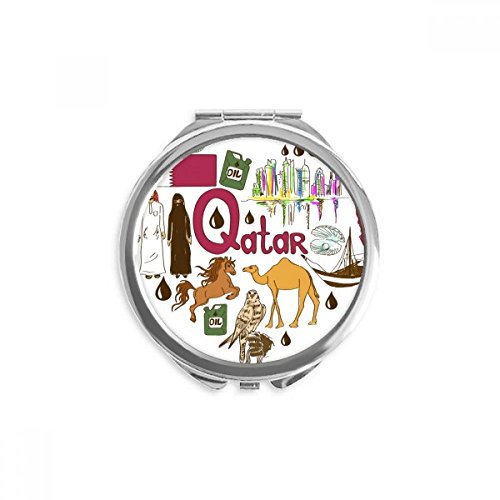 Espejo de bolsillo de Qatar con corazón, accesorio de maquillaje portátil con identidad