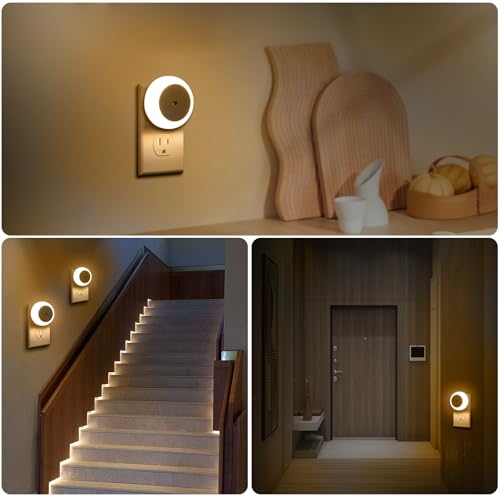 Image of 2 Pack Night Light Plug into Wall Motion Sensor Dusk to Dawn, 0.5W Soft Warm White Bright Led Nightlight for Adults, Kids Room, Bathroom, Hallway, Bedroom,Kitchen