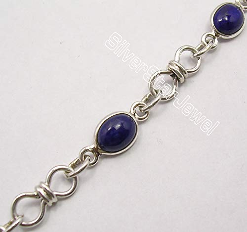 Image of Sterling Silver Navy Blue 6 x 8 mm Lapis Lazuli Knot Link Bracelet 8.1 inch