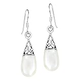 Filigree Swirl Teardrop Mother of Pearl Inlay .925 Sterling Silver Dangle Earrings