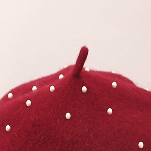 Seven Wolves Wool Beret Hat - French Beret Pearl Beret Women Beanie Hats, Wine Red 1 #TOP4