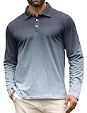 APTRO Long Sleeve Polo Shirts for Men Performance Golf Shirt Dry Fit Moisture Wicking Fashion Print T-Shirt Gradient Black Gray L