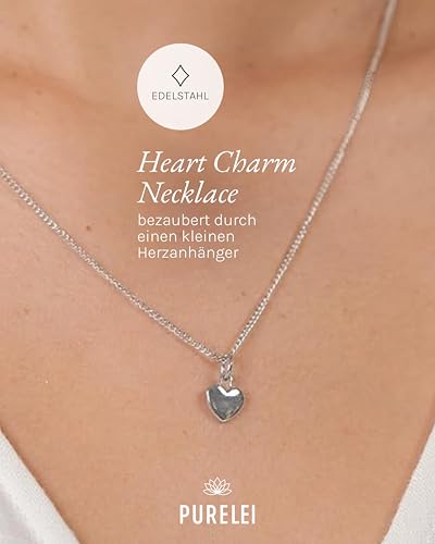 Purelei Heart Charm Kette Damen (Hellsilber) – Halskette Damen aus langlebigem Edelstahl – Hochwertige Kette – 50-55 cm Länge verstellbar… – Ansicht 2