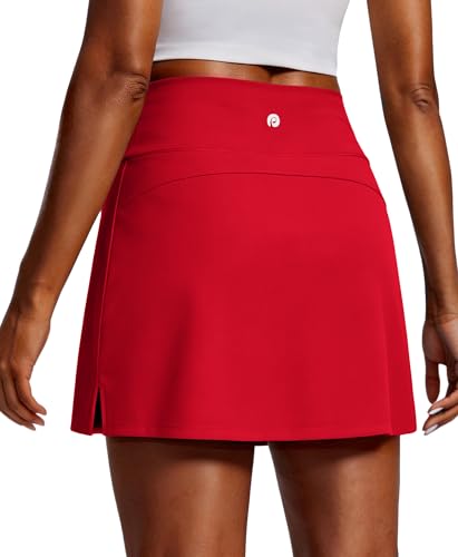 PINSPARK Golf Skirts for Women Tummy Control Athletic Skort Built-in Shorts Tennis Skirt Lightweight Workout Skorts Stretch Pickleball Skort Skirt Activewear Red Small