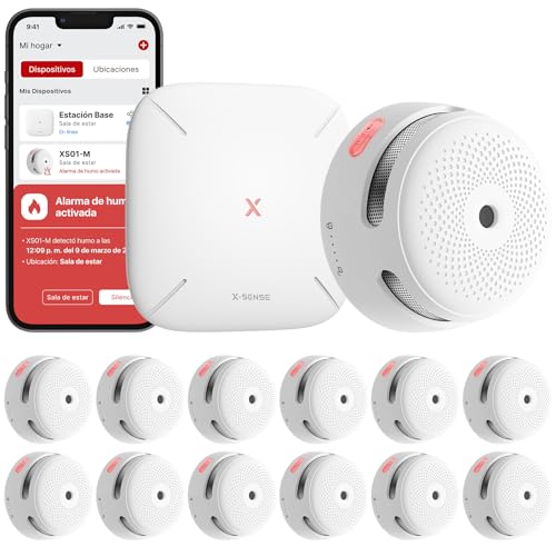 X Sense Detector de Humo Wi FI, Kit de Seguridad para el Hogar con Estación Base SBS50, Alarma Incendio Inalámbrica Certificado y EN14604, Compatible con la aplicación X Sense Home Security, FS121