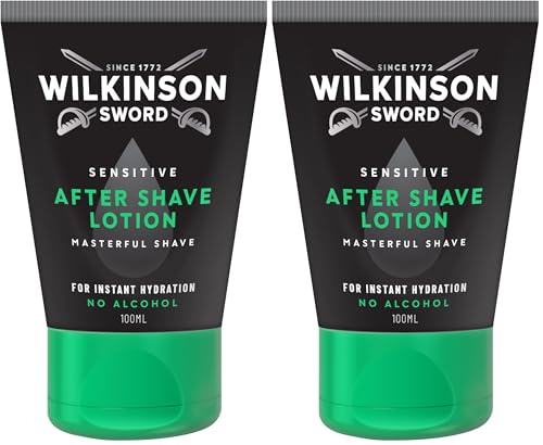 Wilkinson Sword Lotion après-rasage pour peaux sensibles, idéale pour les trousses de toilette des hommes, Cadeaux pratiques, Lotion pour peaux sensibles, 100 ml (Lot de 2)
