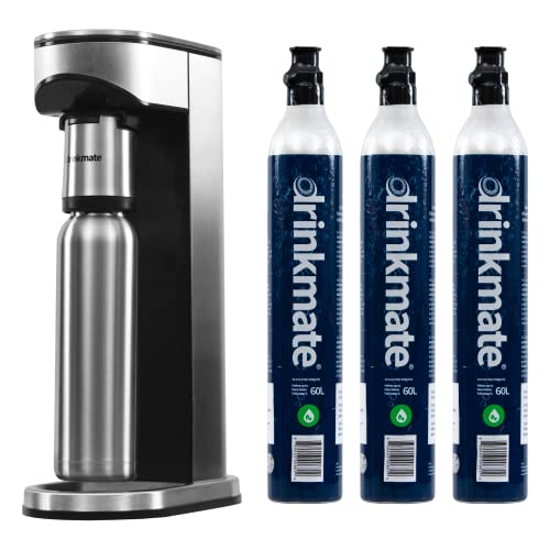 Drinkmate Lux Stainless Steel Sparkling Water And Soda Maker, Carbonates Any Drink, Ultimate Bundle - Includes Three 60L Co2 Cylinders, Stainless Steel Carbonation Bottle, And Fizz Infuser #TOP10