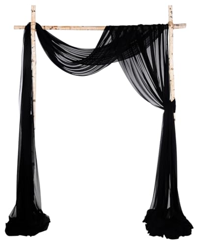 SHERWAY Sheer Wedding Arch Drapes 2 Panels Extra Long 30Ft Arbor Draping Fabric for Wedding Party Backdrop Decoration (Slightly Shimmery, Black & Black)