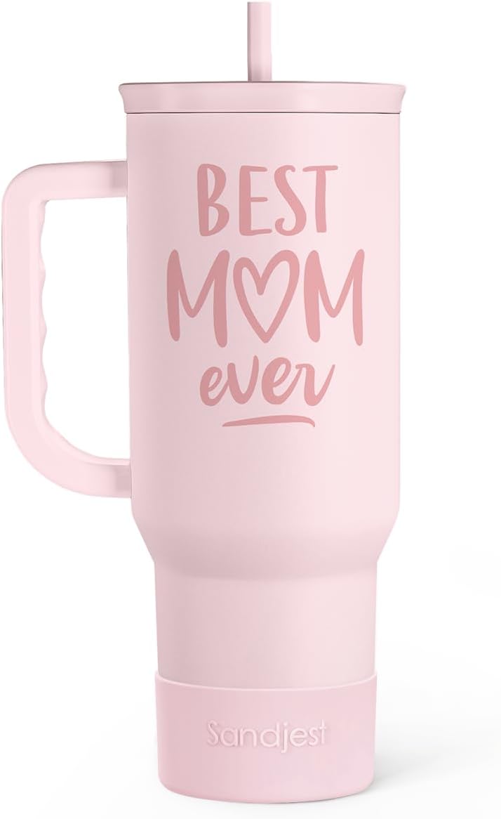 SANDJEST Gift for Mom - Best Mom Stainless Steel Tumbler with Handle, Travel Coffee Mug for Moms - Gifts for Birthday Christmas Mothers Day, 40oz