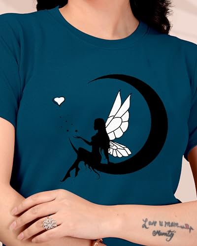 Image of Women Round Neck Printed Cotton Blend Regular Fit T-Shirt