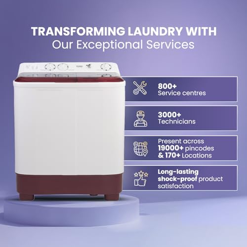 Image of Haier 7 Kg 5 Star Semi Automatic Top Load Washing Machine with Anti Bacterial Cross Pulsator and Spray Function (HTW70-1187BTN, Anti Rat Mesh, Magic Filter, Castors, Burgundy)