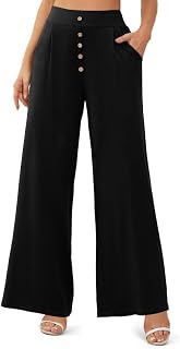 Women's Wide Leg Casual Loose Yoga Pants Palazzo Pants Long Lounge Slacks High Waist Button Trousers Pocket S-3XL