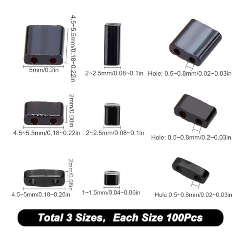 SUNNYCLUE 1 Box 300Pcs 3 Style 5 * 5mm Tila Beads Two Hole Glass Seed Bead Flat Square Glass Black Japanese Spacer Loose for Jewelry Making DIY Craft Multi-Strand Bracelet Necklace Earrings - Image 2