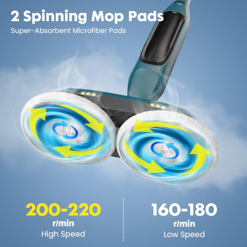 DUMOS Spin Scrubbing Steam Mop, All-in-One Floor Steamer, 4 Adjustable Steam Modes, Built-in 2 LED Lights, Swivel Steering, 16.4 FT Long Power Cord, Safe Deep Cleaning for Hardwood, Tile Flooring by DUMOS - Used condition - Image 4