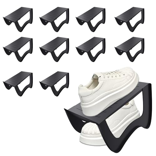 UISEBRT Doppelschicht Schuhstapler PP Anti-rutsch Schuh Organizer Stapelbar Schuhhalter platzsparend für Eingangsbereich Flur SchlafzimmerStück 10 Stück Schwarz