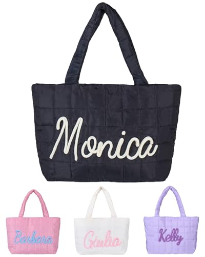 Van Fan & Shi Personalized Puffer Travel Tote Bags for Women, Custom Embroidered Quilted Purse with Name