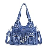 Angel Kiss Bolsos para mujer, pequeños bolsos cruzados, de cuero vegano, con múltiples bolsillos, con correa cruzada, retro azul