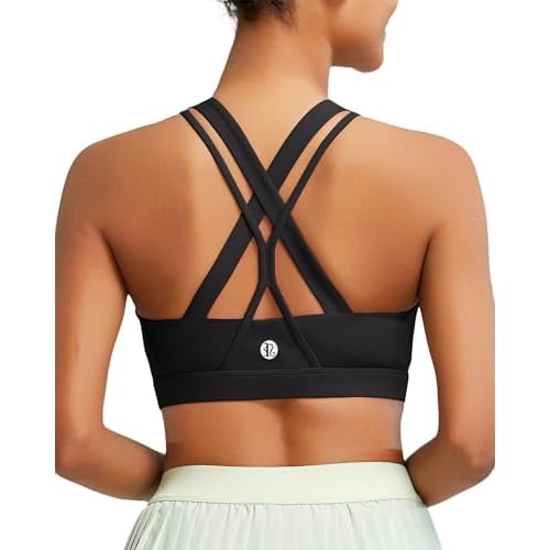 RUNNING GIRL Sports Bra for Women, Medium-High Support Criss-Cross Back Strappy Padded Sports Bras Supportive Workout Tops Small 1-black