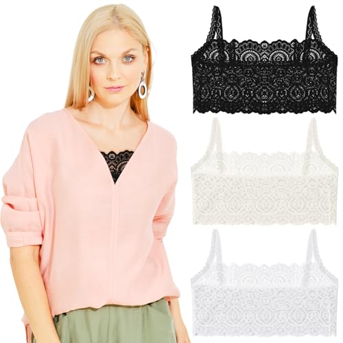 3 Pieces Women's Lace Camisole Crop Tops Modesty Panel Cleavage Cover up for Low Neckline Low Cut Dress