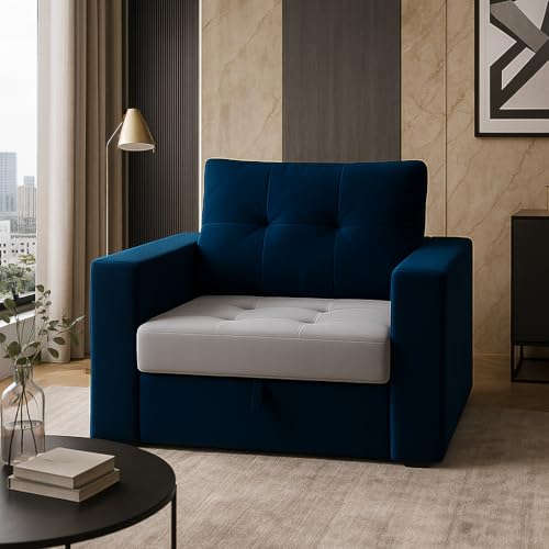 Image of SOCOZI Nestro 1 Seater Sofa Cum Bed for Bedroom | Soft Velvet Suede Fabric | Color Light Grey-Blue | Modern Design | Plush Comfort Cushions for Living Room