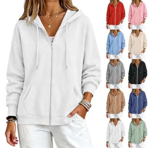 Oversized Zip Up Hoodie Women Y2k Cute Sweatshirts Fall Jackets White L - image 1
