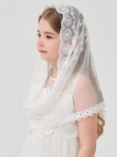 White Infinity for Girls Lace Infinity Scarf for Girls First Communion Veils for Kids Baptism Veil K123