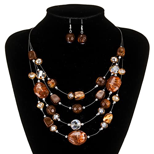 Layered Chunky Beaded Necklace for Women Colorful Multi-Layer Statement Necklace and Earrings Set Gift for Her4