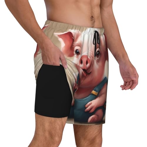Naughty Pig Baby Men's Soft Double Swim Shorts, Lounge Swiming Shorts Pants Breathable Summer3