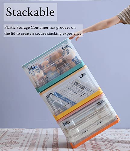 Oemvalaty 52 Qt. Large Storage Bins With Lids,Stackable Foldable Plastic Storage Boxes With Buckles And Handles,Large Capacity Containers For Organizing(Blue 2 Pc) #TOP2