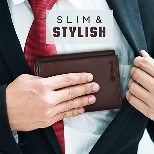 Genuine Leather Rfid Blocking Slim Trifold Wallet For Men With 7 Cards+1 Id Window+2 Note Compartments (Italian Brown) #TOP1