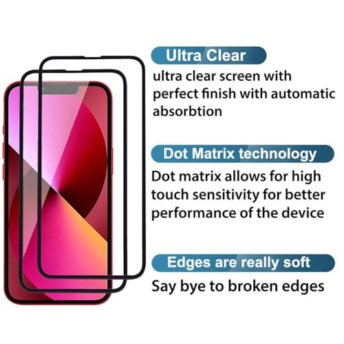 Image of Tempered Glass Screen Protector for iPhone 13 / iPhone 13 Pro /iPhone 14 (6.1 Inch) | Pack of 2 | 9H Hardness | Edge-to-Edge Full Coverage | Scratch Resistant | HD Clear | Bubble-Free
