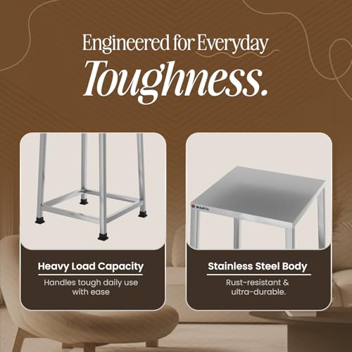 Image of MILAD SAIFIX Stainless Steel Stool for Indoor and Outdoor Uses(30 L X 30 W X 50 H Cm's, Steel Color, Silver)