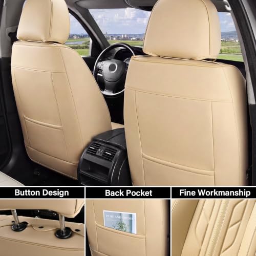 Image of Coverado Car Seat Covers Full Set, Automotive Seat Covers Car Seat Protector Car Seat Cushion, Waterproof Leather Seat Covers for Cars, Universal Fit for Most Sedans SUV Pick-up Truck(Beige)