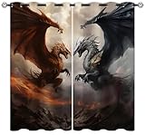 18TH CROZY Dragon Blackout Curtains for Girls Boy Home Decor, Fantasy Medieval Magical Animal Grommet Thermal Insulated Drapes Darkening Window Curtain for Bedroom Living Room, 42 x 45 Inch
