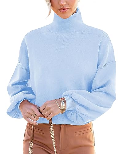 Womens Sweaters Long Sleeve Turtleneck Casual Loose Knitted Pullover Sweatshirt Tops