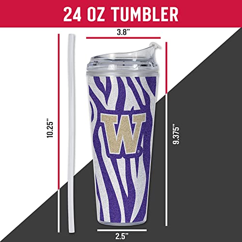Image of Rico Industries NCAA Glitter 24oz Acrylic Glitter Tumbler with Hinged Lid, Officially Licensed Double Wall Tumbler with Straw