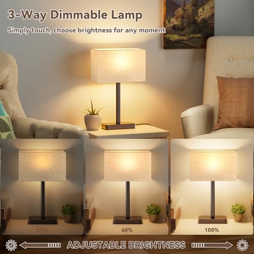 Touch Lamps for Bedroom Set of 2, Dimmable White& Brown Bedside Table Lamp by Hong-in - Used condition - Image 2