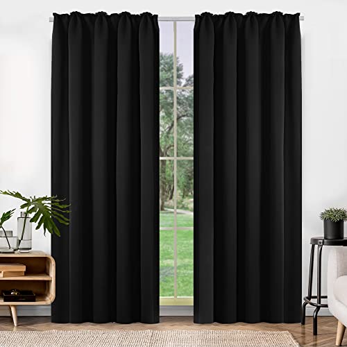 Deconovo Set of 2 Kitchen Living Room Blackout Curtains Indoor Decoration Ruffle Tape Adult Bedroom Door Window Curtain Halloween Black 140 x 220 cm - Image 4