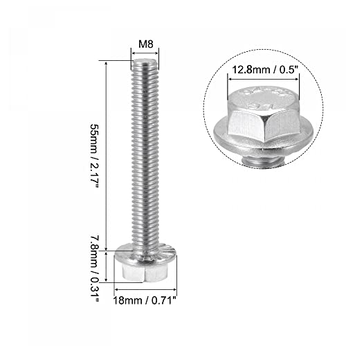 Image of uxcell M8x55mm Hex Serrated Flange Bolts Screws Metric Thread 304 Stainless Steel 10pcs