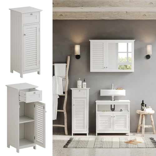 Vicco Mobiletto Bagno Riad, Bianco, 32 X 87 Cm Con Anta E Cassetto - 2