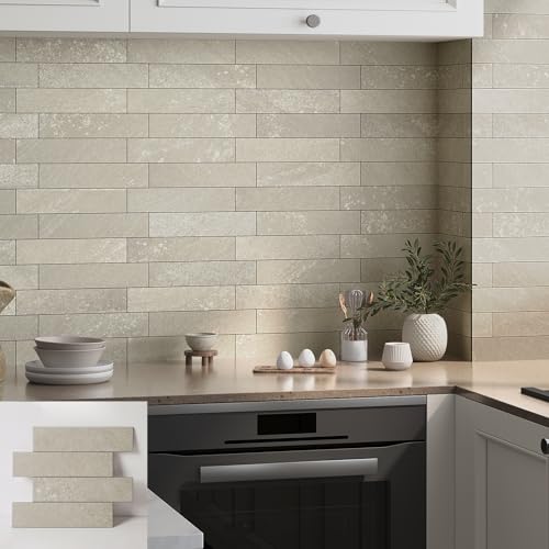 COLAMO Luxury 10 PCS Limestone Beige Faux Stone Peel and Stick Backsplash for Kitchen,Stick on Living Room,Bedroom,Bathroom,Fireplace Wall Subway Tile,Self Adhesive Brick Tiles