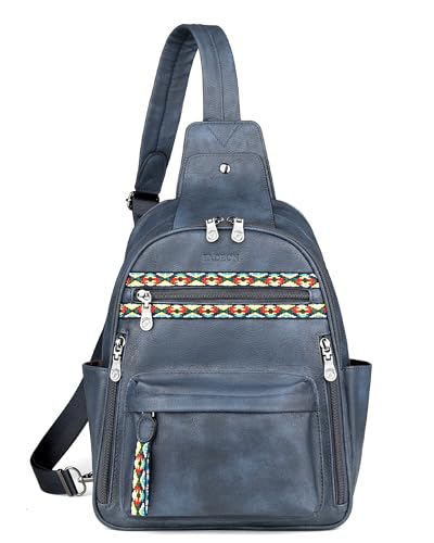 FADEON Leather Sling Bag for Women RFID Travel Backpack