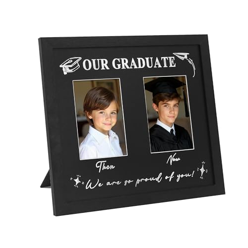 GraduatePro Then and Now Graduation Picture Frame for 2 Photos, HD Real Glass -Double 4x6 Frame, Graduation Gift for Son, Daughter, High School & College Graduate Keepsake for Parents by GraduatePro - Used condition - US$17.65