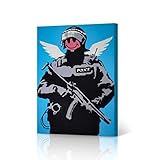 HB Art Design Flying Copper Happy Face Painting London Graffiti Banksy Canvas Wall Art Print Living Room Bedroom Kitchen Bathroom Office Dorm Room Modern Decor Ready to Hang - 17x11