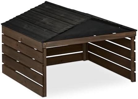 Relaxdays Robotic Lawnmower Garage, Wood, H x W x D: 52.5 x 79 x 74 cm, Saddle Roof, Lawn Mower House, Robot Garage, Brown/Black