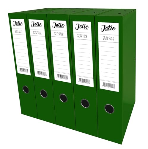 Foolscap Box Files Pack of 5 Folders for Paperwork A4 Document Organiser 75mm Spine File Box Folder Glossy Cover Metal Lockspring Clip & Improved Lid Clip Craft Storage Paper Organiser (Dark Green)
