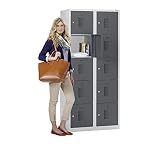 QUIPO Vestiaire multicase - largeur 600 mm, 10 tiroir - corps gris clair, portes gris basalte