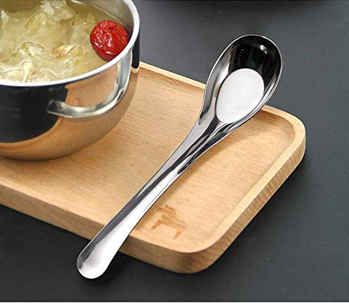 6 Pack Soup Spoons,Thick Heavy-Weight Asian Soup Spoons, 6 Inch Kid Spoons,Tasting Spoon,Table Spoons,304 Stainless Steel Spoons,Can Stand - Deep Oval Design Silver #TOP4