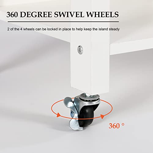 4 Ever Winner Kitchen Island On Wheels, Farmhouse Kitchen Island With Adjustable Shelf, Wine Rack, Storage Drawer, Small Kitchen Cart For Kitchen, Dining Living Room, White #TOP3