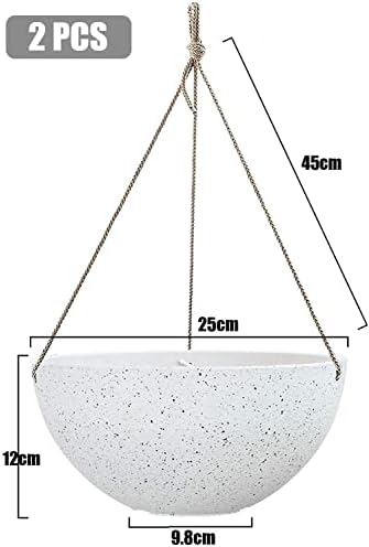 LATERN 2Pcs Hanging Flower Pots, 25cm Speckled White Hanging Plant Pots with Drainage Holes and Plugs, Hanging Planters for Boho Home Garden Decor